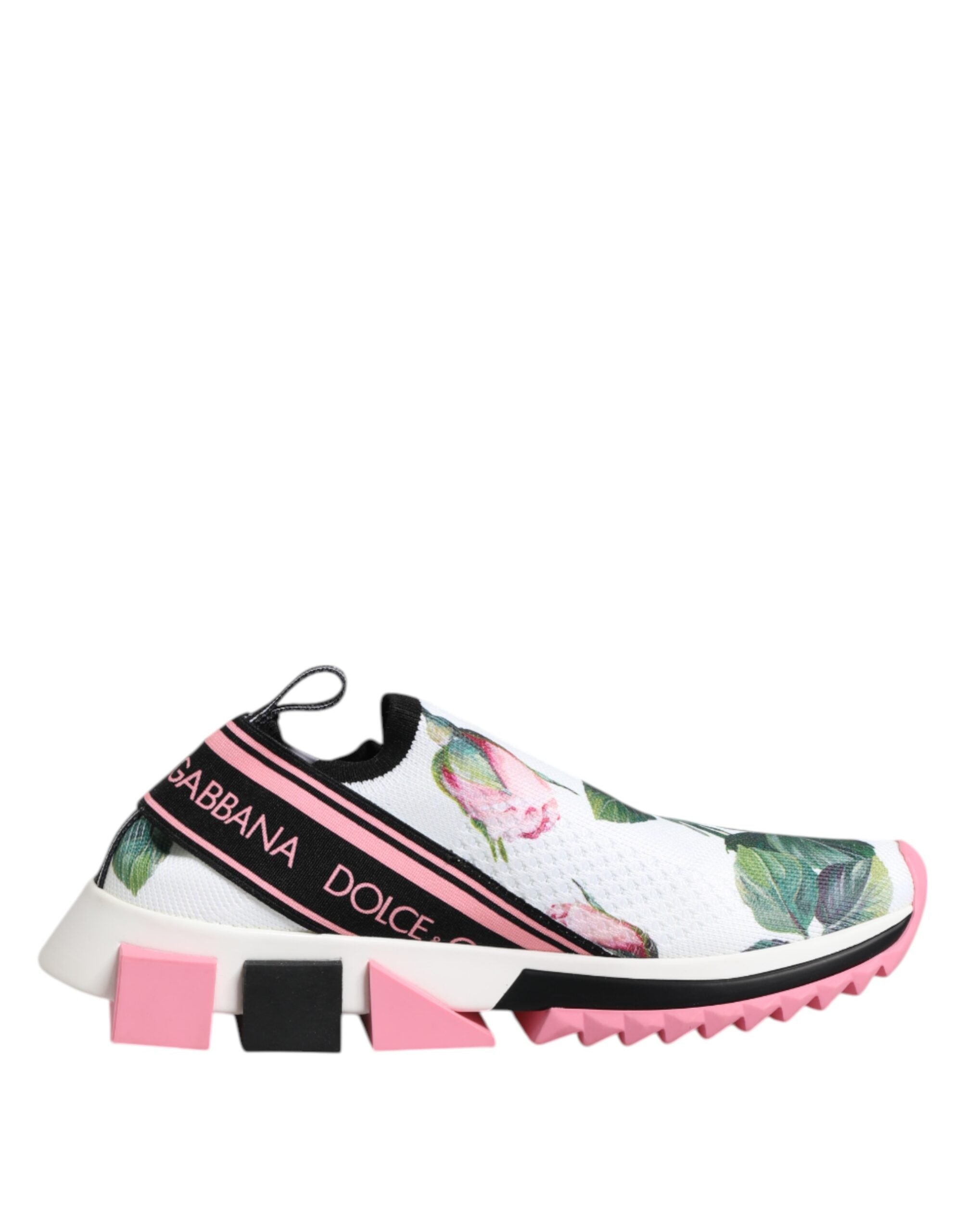 Dolce & Gabbana White Rose Print Sorrento Sneakers Shoes - Zeiniez