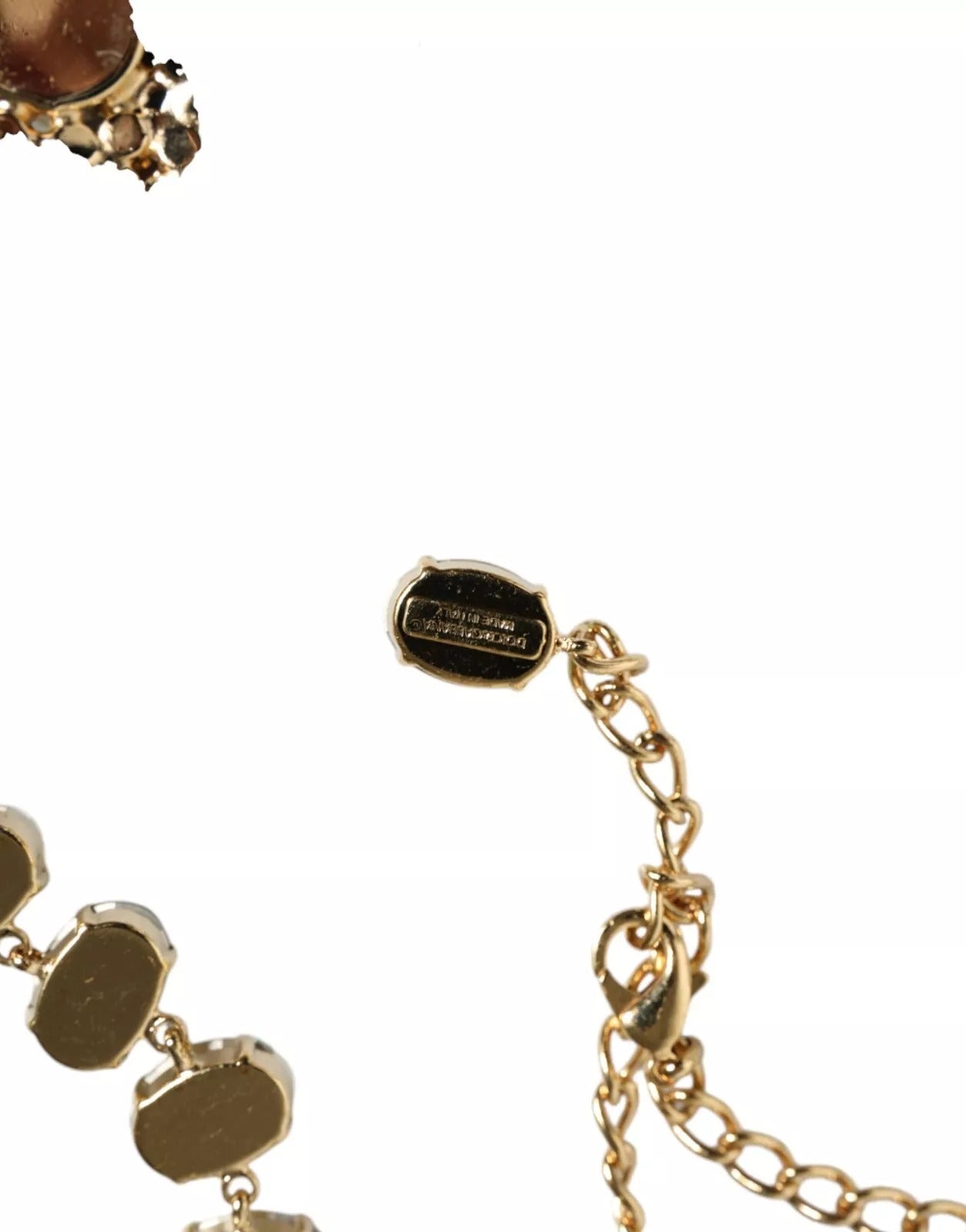 Dolce & Gabbana Gold Brass Link Chain Rose Petal Crystal Necklace - Zeiniez