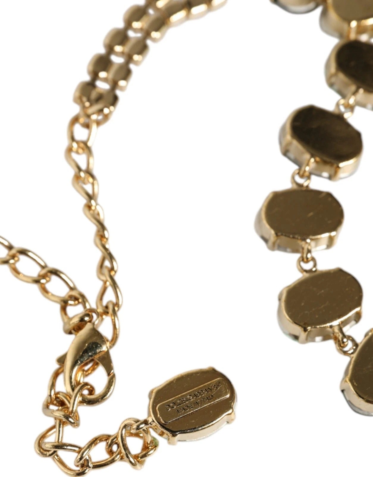 Dolce & Gabbana Gold Brass Link Chain Rose Petal Crystal Necklace - Zeiniez