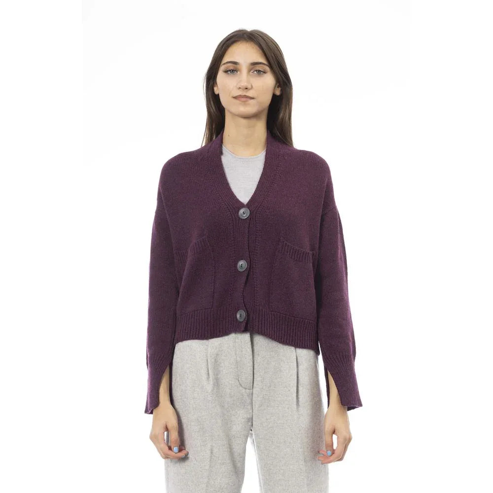 Alpha Studio Burgundy Merino Wool Women Cardigan - Zeiniez