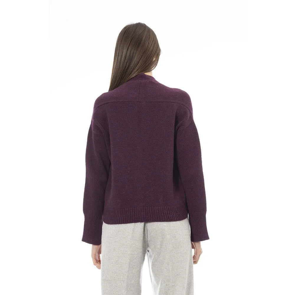 Alpha Studio Burgundy Merino Wool Women Cardigan - Zeiniez