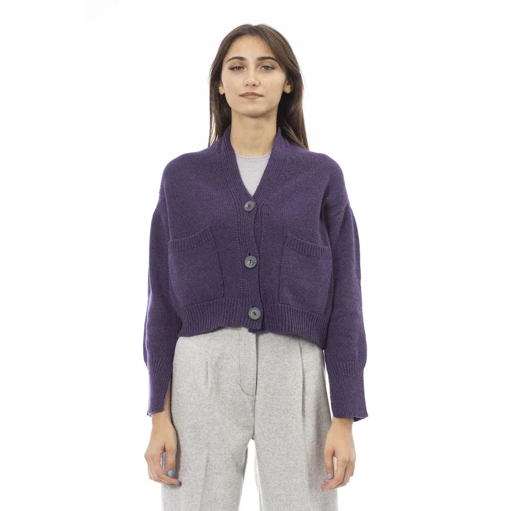 Alpha Studio Purple Merino Wool Women Cardigan - Zeiniez