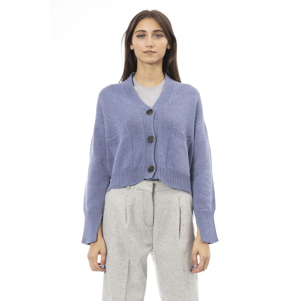 Alpha Studio Light Blue Merino Wool Women Cardigan - Zeiniez