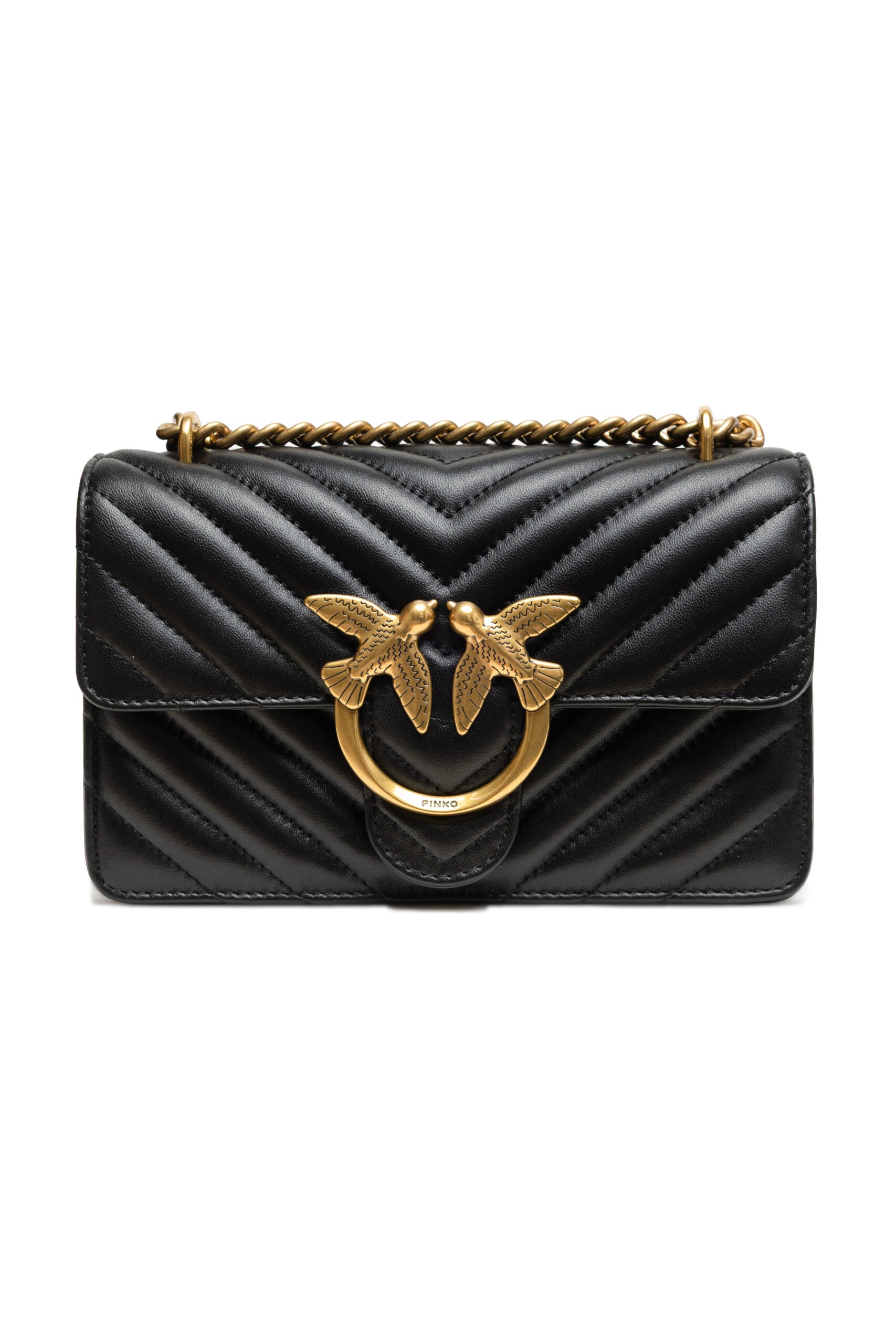 PINKO Black Leather Love One Mini Shoulder Bag - Zeiniez