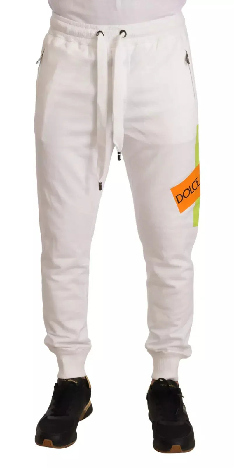 Dolce & Gabbana White Cotton Logo Patch Sweatpants Jogging Pants - Zeiniez