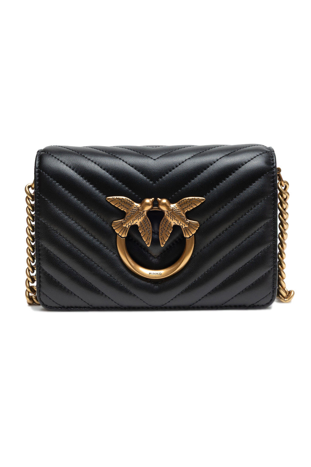 PINKO Black Leather Love Click Mini Shoulder Bag - Zeiniez