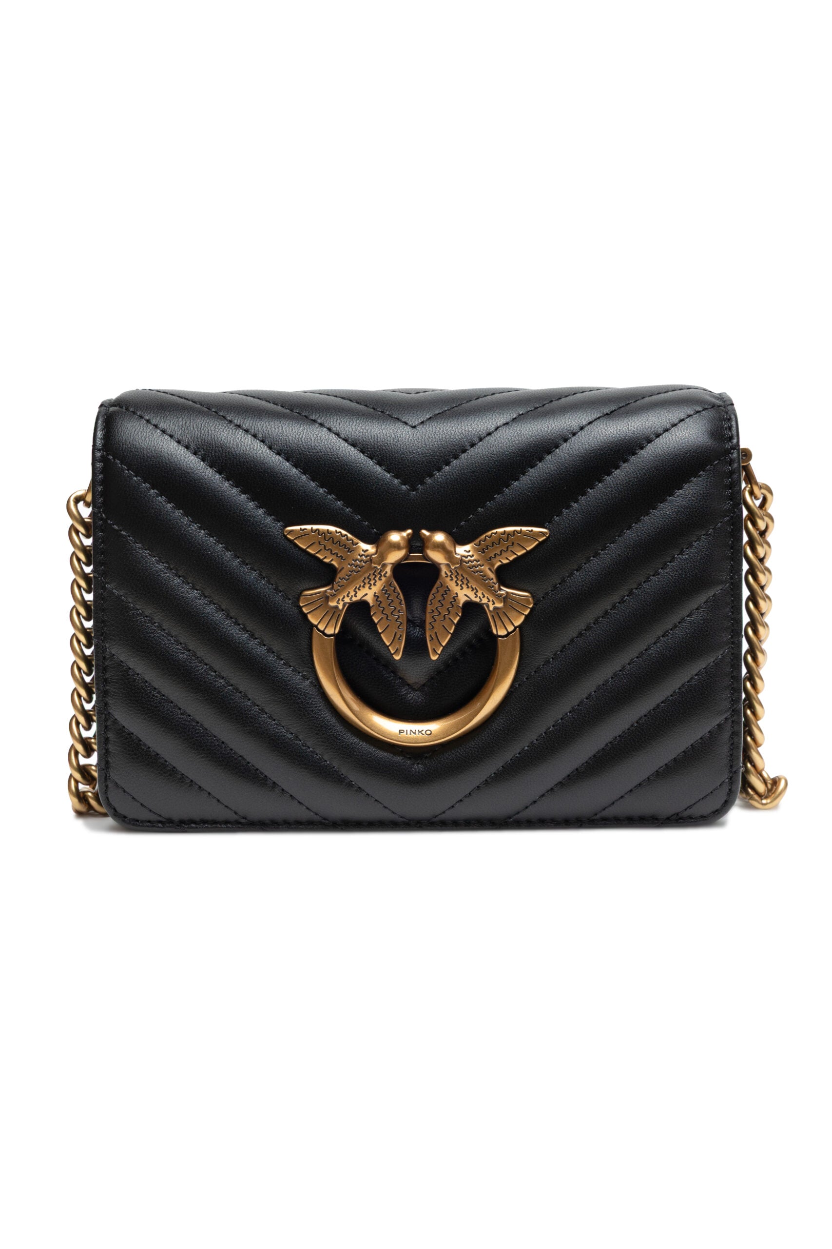 PINKO Black Leather Love Click Mini Shoulder Bag - Zeiniez