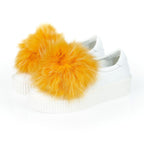 Mr&Mrs Italy White Textile Women Sneaker With Real Fur Pom Poms - Zeiniez