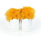Mr&Mrs Italy White Textile Women Sneaker With Real Fur Pom Poms - Zeiniez