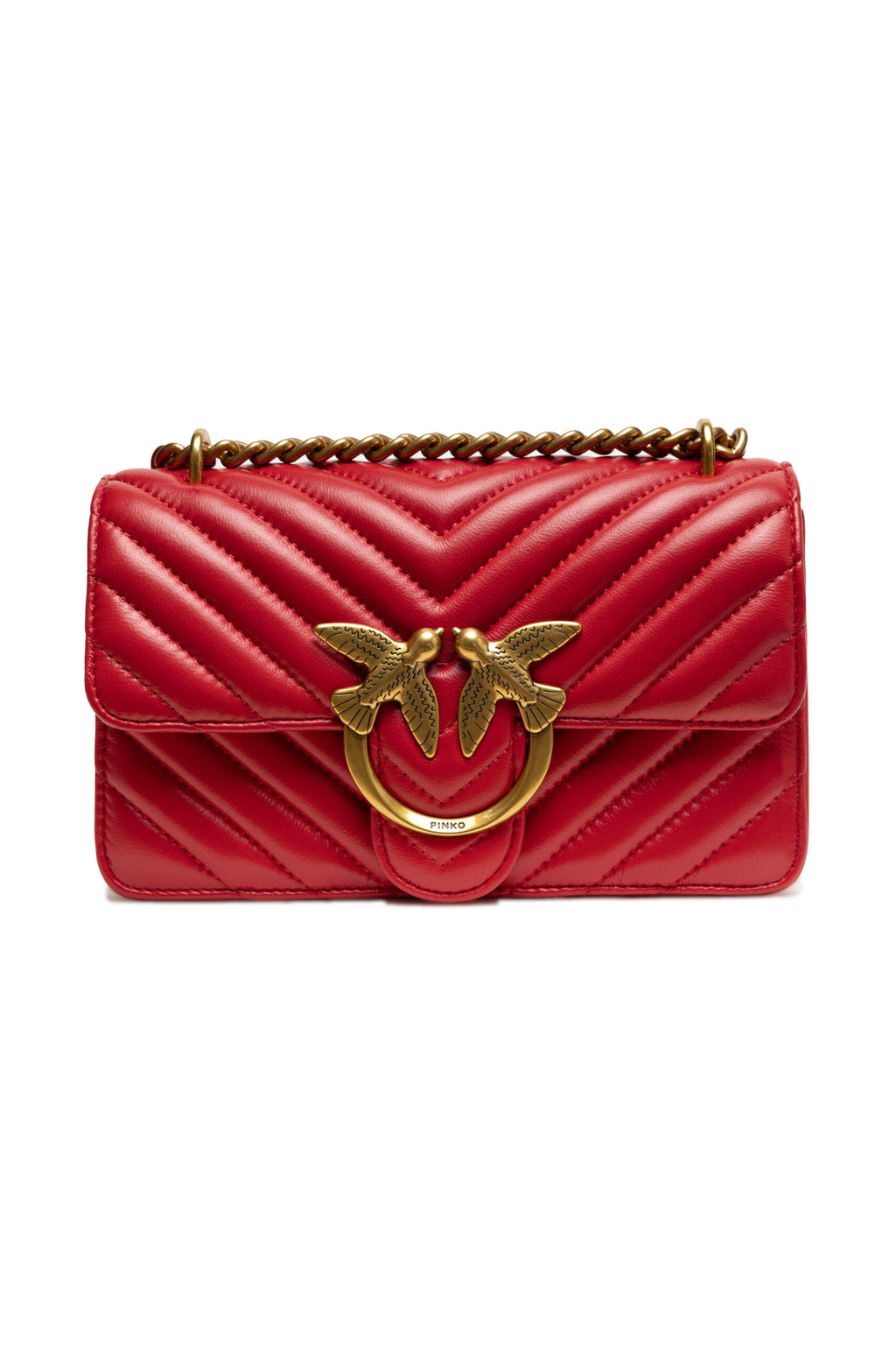 PINKO Red Leather Love One Mini Shoulder Bag - Zeiniez