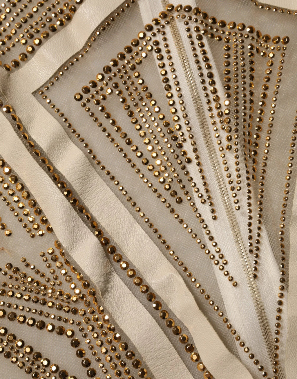 Mangano White Beige Mesh Crystal Embellished Sleeveless Jumpsuit - Zeiniez