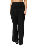 BENCIVENGA Black Wool Blend Pinstripe Straight Leg Pants - Zeiniez