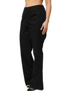 BENCIVENGA Black Wool Blend Pinstripe Straight Leg Pants - Zeiniez