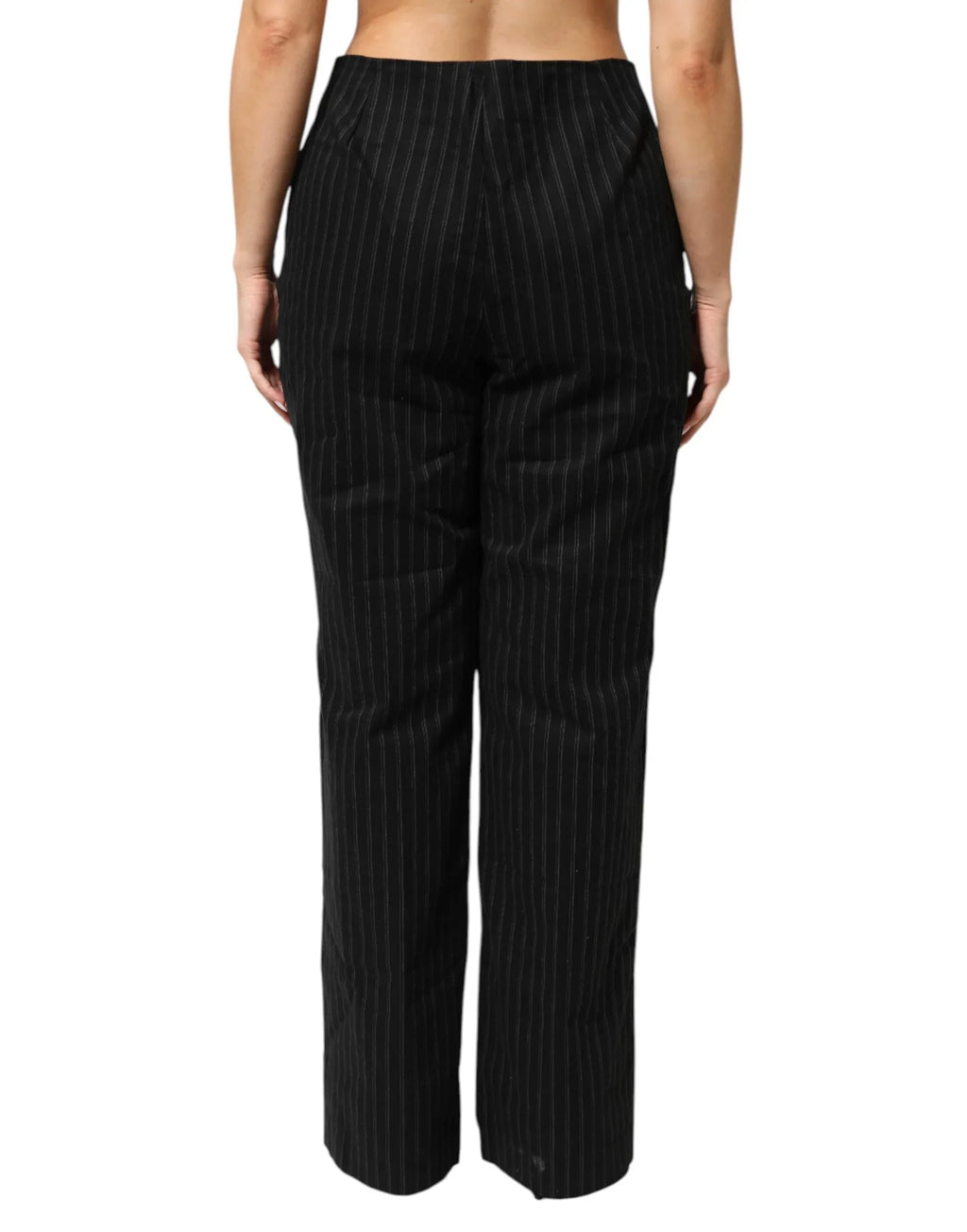 BENCIVENGA Black Wool Blend Pinstripe Straight Leg Pants - Zeiniez