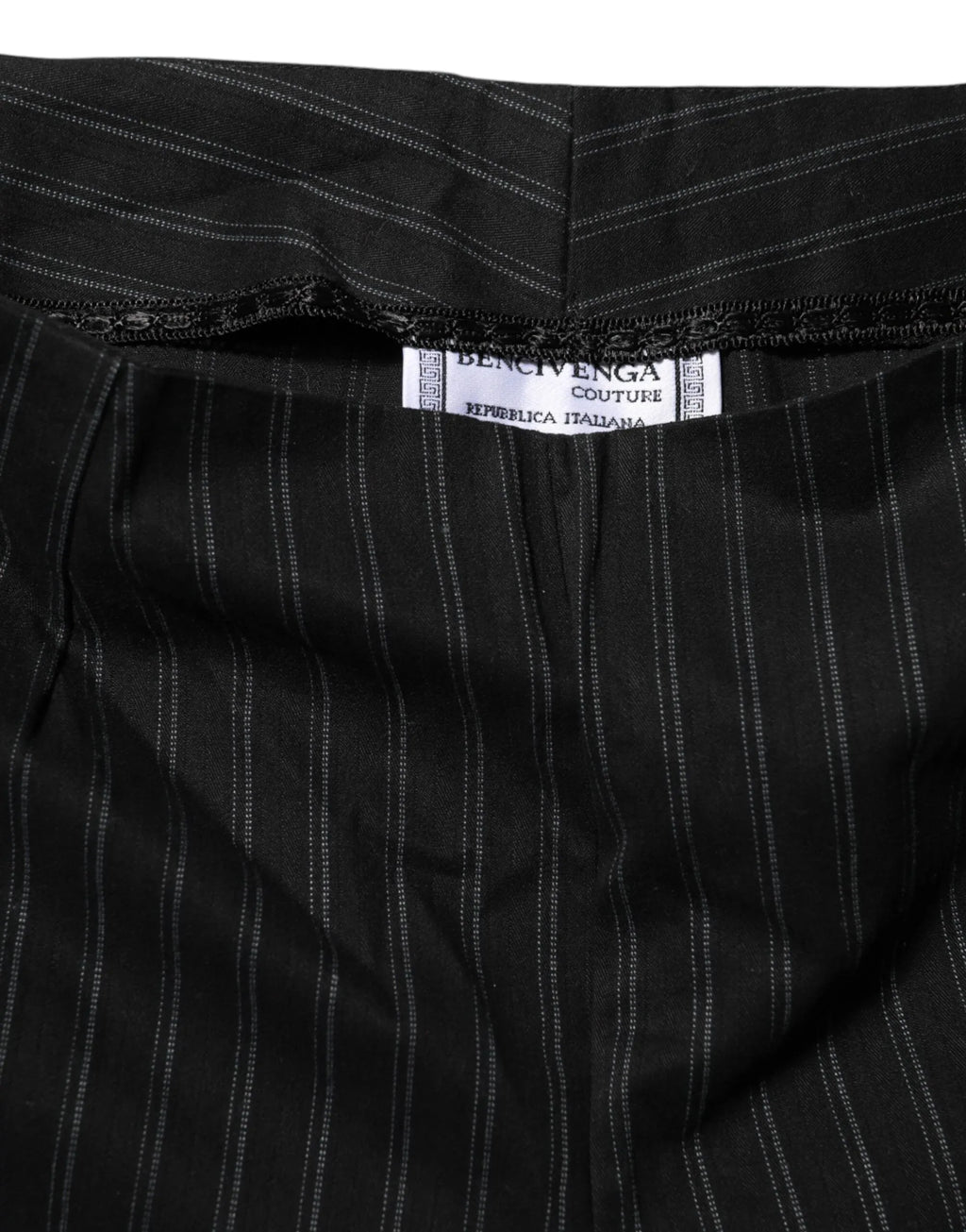 BENCIVENGA Black Wool Blend Pinstripe Straight Leg Pants - Zeiniez