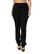 Exte Black Viscose Acetate Blend Straight Leg High Waist Pants - Zeiniez