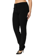 Exte Black Viscose Acetate Blend Straight Leg High Waist Pants - Zeiniez