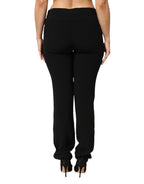 Exte Black Viscose Acetate Blend Straight Leg High Waist Pants - Zeiniez