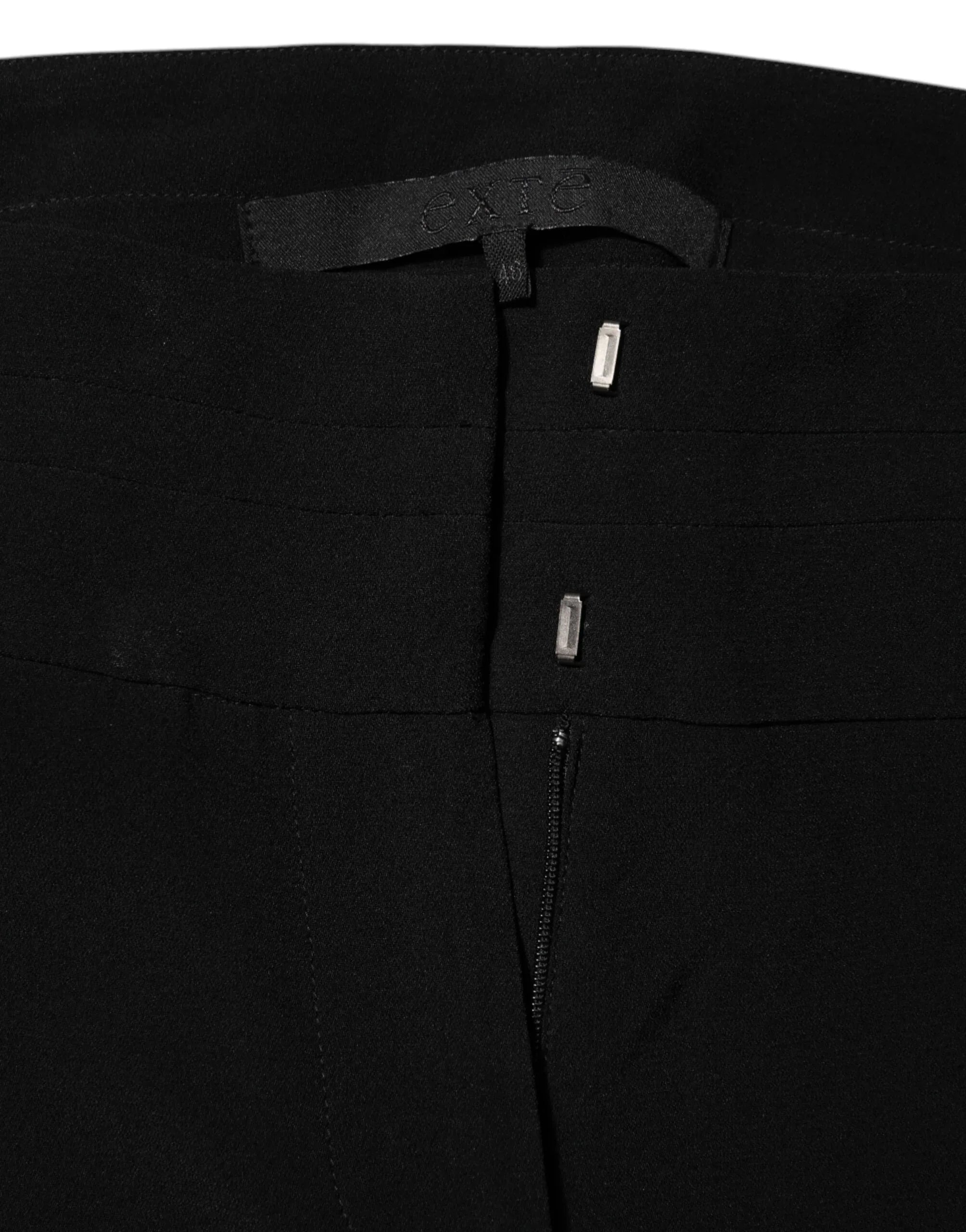 Exte Black Viscose Acetate Blend Straight Leg High Waist Pants - Zeiniez