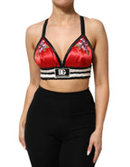 Dolce & Gabbana Red Satin Floral Embroidered Bralette Crop Top - Zeiniez