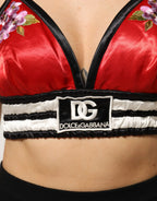 Dolce & Gabbana Red Satin Floral Embroidered Bralette Crop Top - Zeiniez
