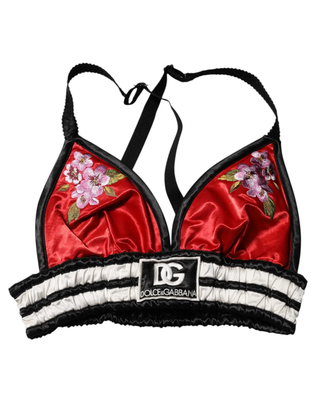 Dolce & Gabbana Red Satin Floral Embroidered Bralette Crop Top - Zeiniez