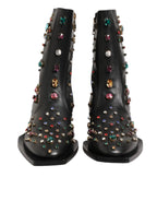 Dolce & Gabbana Black Crystal Embellished Men Short Boots Shoes - Zeiniez