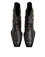 Dolce & Gabbana Black Crystal Embellished Men Short Boots Shoes - Zeiniez