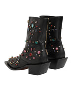 Dolce & Gabbana Black Crystal Embellished Men Short Boots Shoes