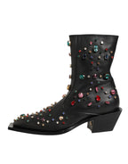 Dolce & Gabbana Black Crystal Embellished Men Short Boots Shoes - Zeiniez