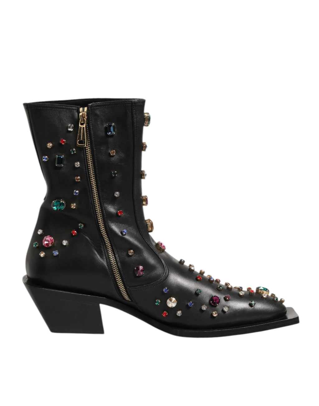 Dolce & Gabbana Black Crystal Embellished Men Short Boots Shoes - Zeiniez