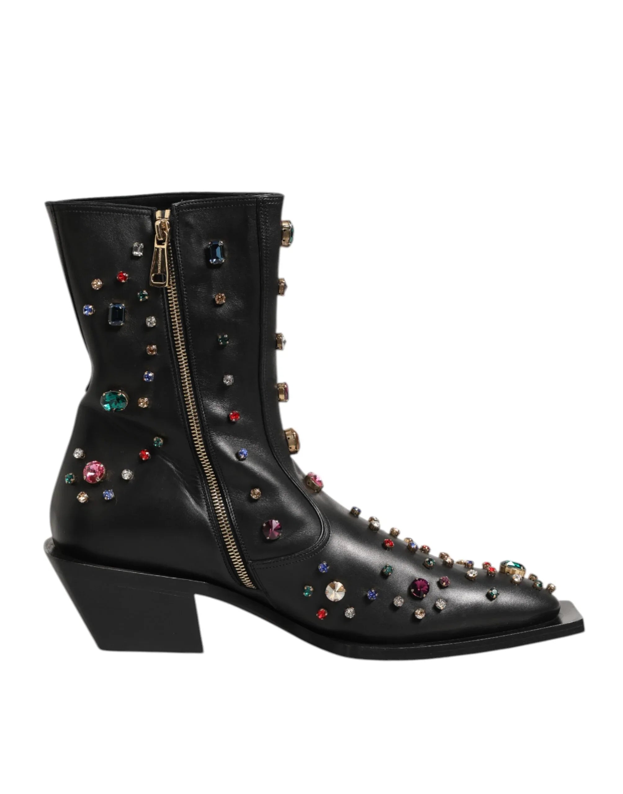 Dolce & Gabbana Black Crystal Embellished Men Short Boots Shoes - Zeiniez