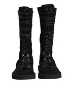 Dolce & Gabbana Black Alpaca Wool Suede Mid Calf Boots Shoes