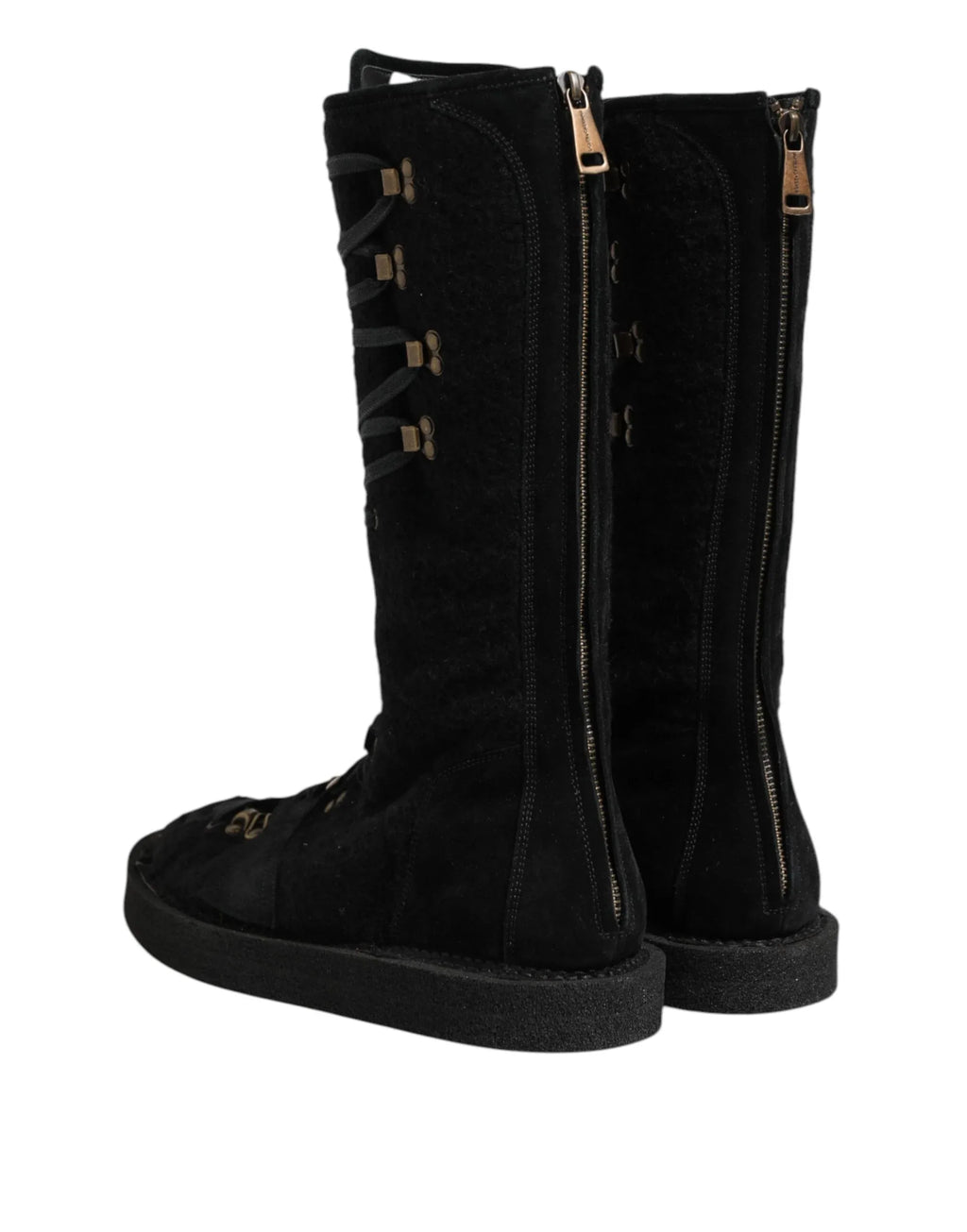 Dolce & Gabbana Black Alpaca Wool Suede Mid Calf Boots Shoes - Zeiniez