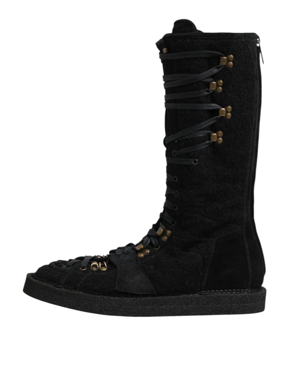 Dolce & Gabbana Black Alpaca Wool Suede Mid Calf Boots Shoes - Zeiniez