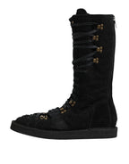 Dolce & Gabbana Black Alpaca Wool Suede Mid Calf Boots Shoes - Zeiniez