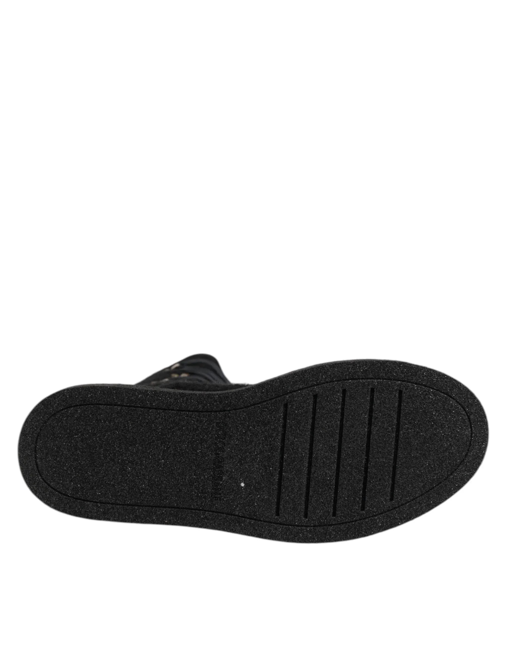 Dolce & Gabbana Black Alpaca Wool Suede Mid Calf Boots Shoes - Zeiniez