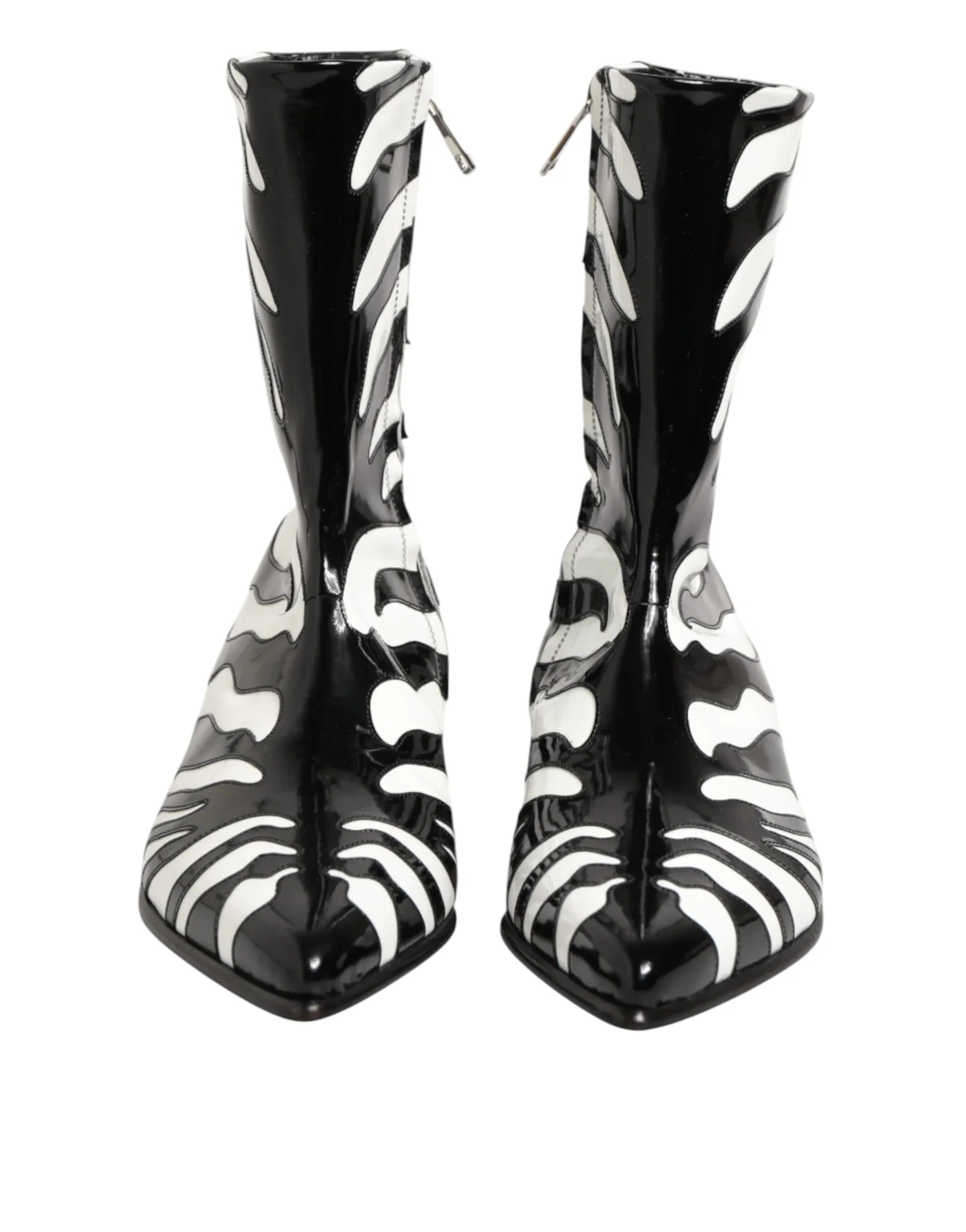 Dolce & Gabbana Black White Zebra Leather Mid Calf Boots Shoes - Zeiniez