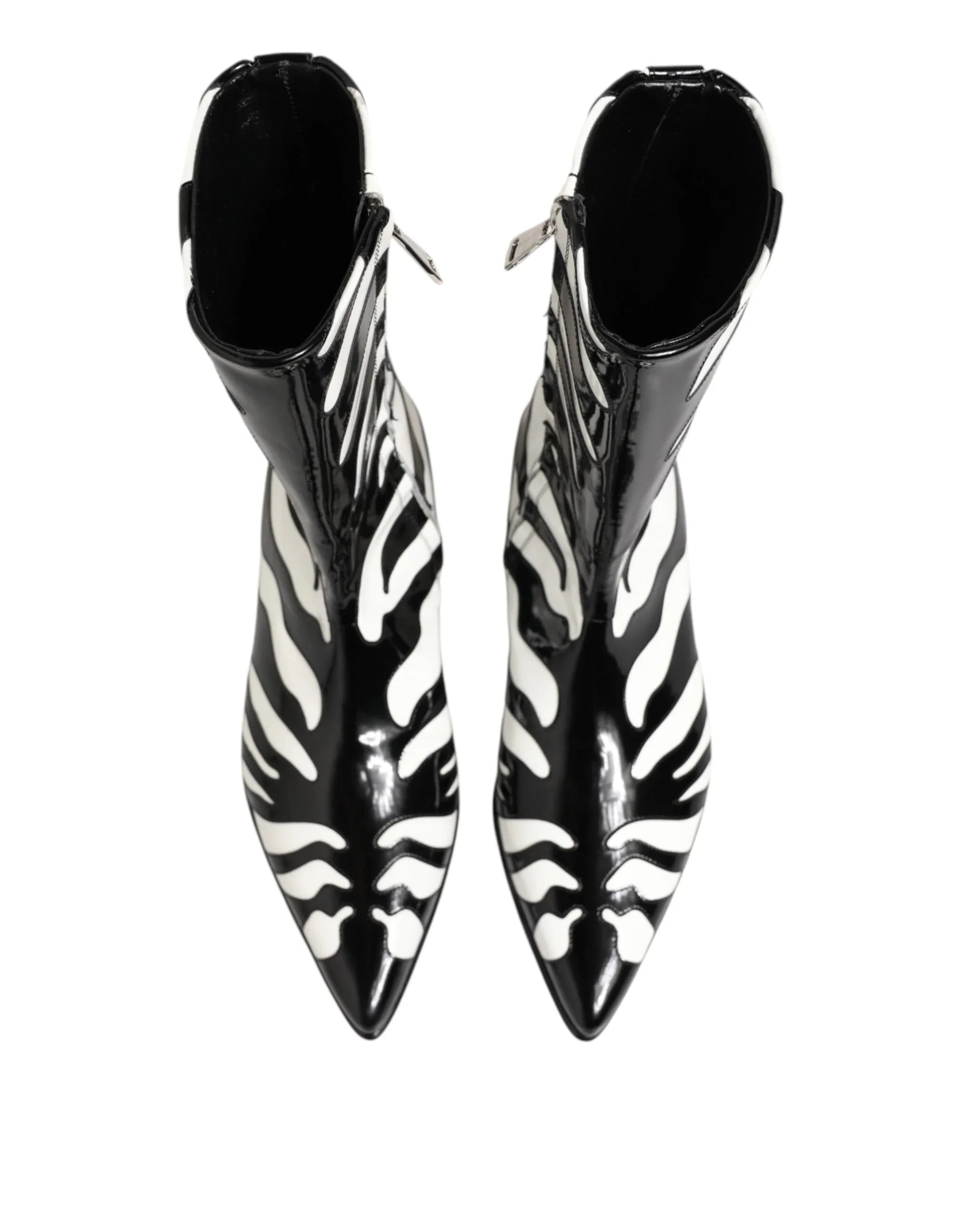 Dolce & Gabbana Black White Zebra Leather Mid Calf Boots Shoes - Zeiniez