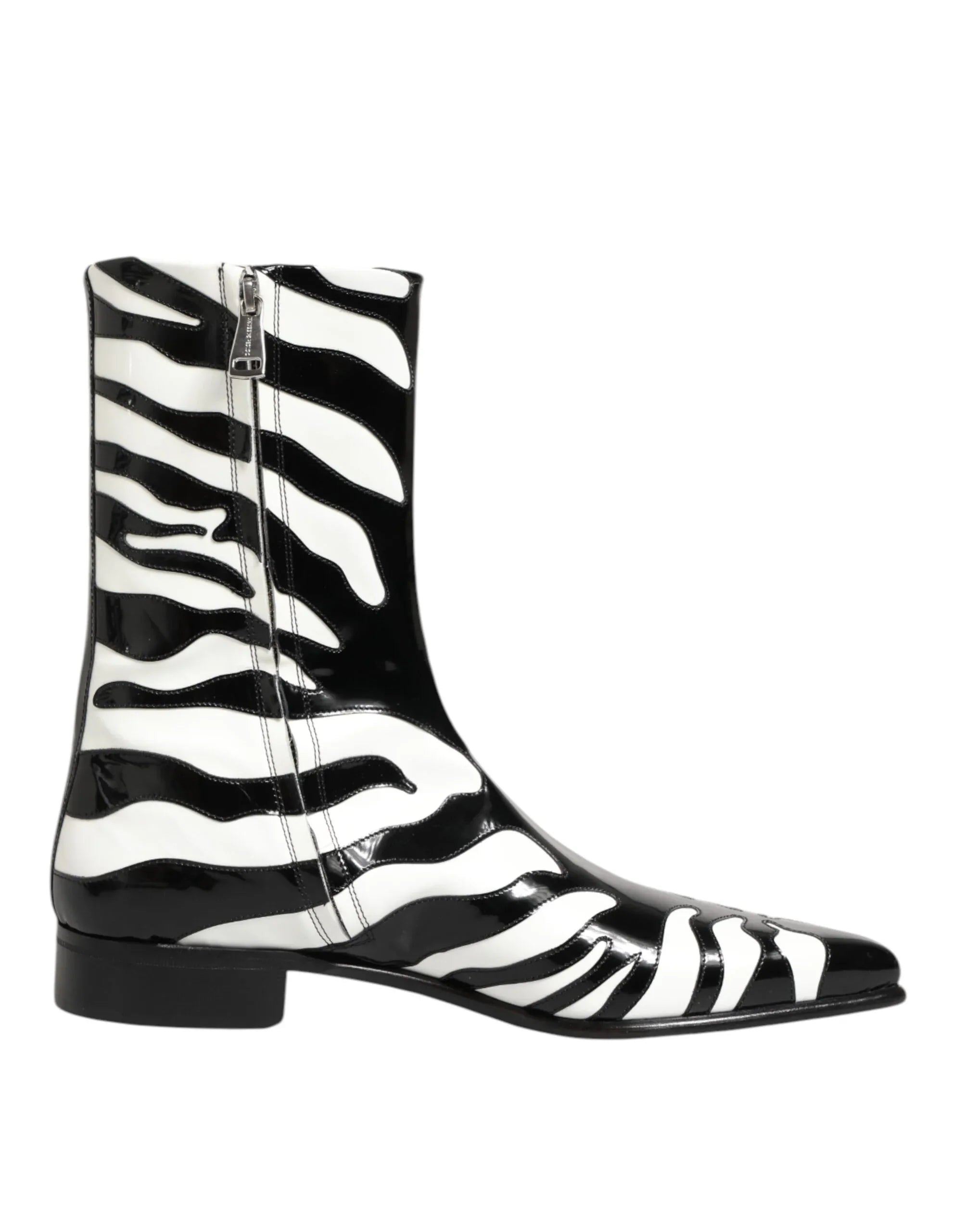 Dolce & Gabbana Black White Zebra Leather Mid Calf Boots Shoes - Zeiniez
