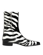 Dolce & Gabbana Black White Zebra Leather Mid Calf Boots Shoes