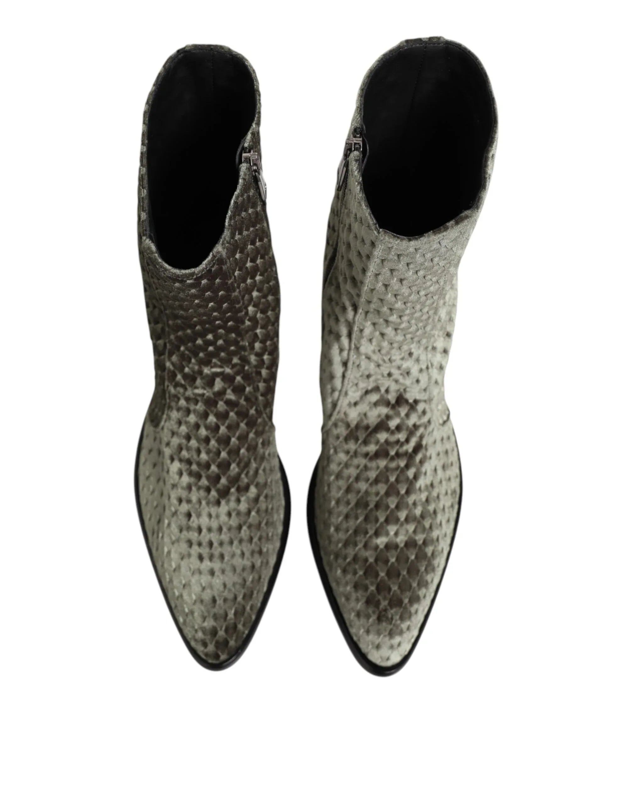 Dolce & Gabbana Gray Cotton Velvet Mid Calf Short Boots Shoes - Zeiniez