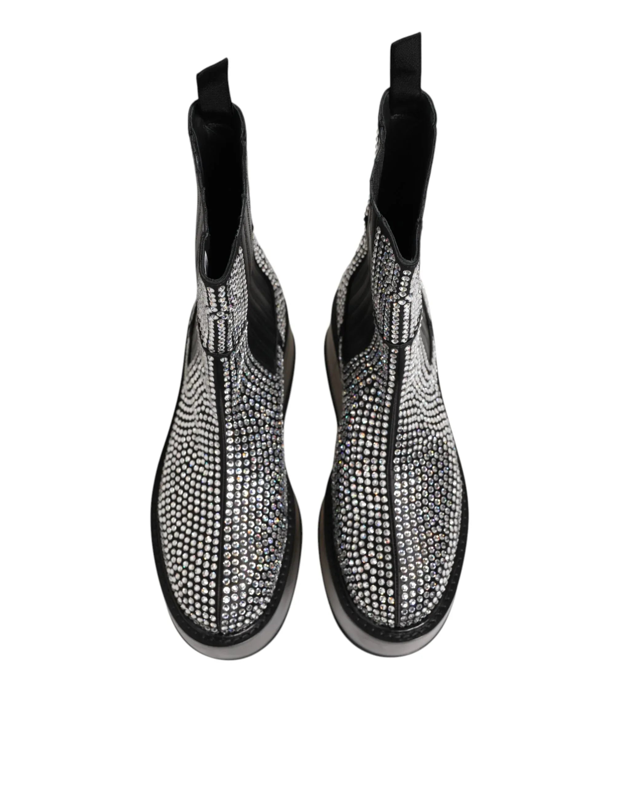 Dolce & Gabbana Black Crystal Strass Mid Calf Short Boots Shoes - Zeiniez