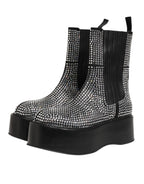 Dolce & Gabbana Black Crystal Strass Mid Calf Short Boots Shoes - Zeiniez