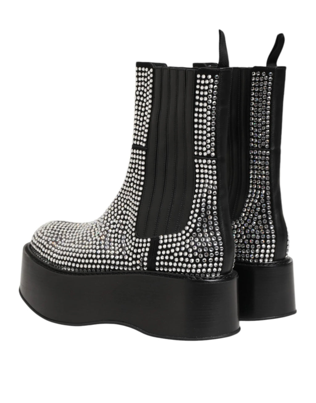 Dolce & Gabbana Black Crystal Strass Mid Calf Short Boots Shoes - Zeiniez