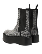 Dolce & Gabbana Black Crystal Strass Mid Calf Short Boots Shoes - Zeiniez