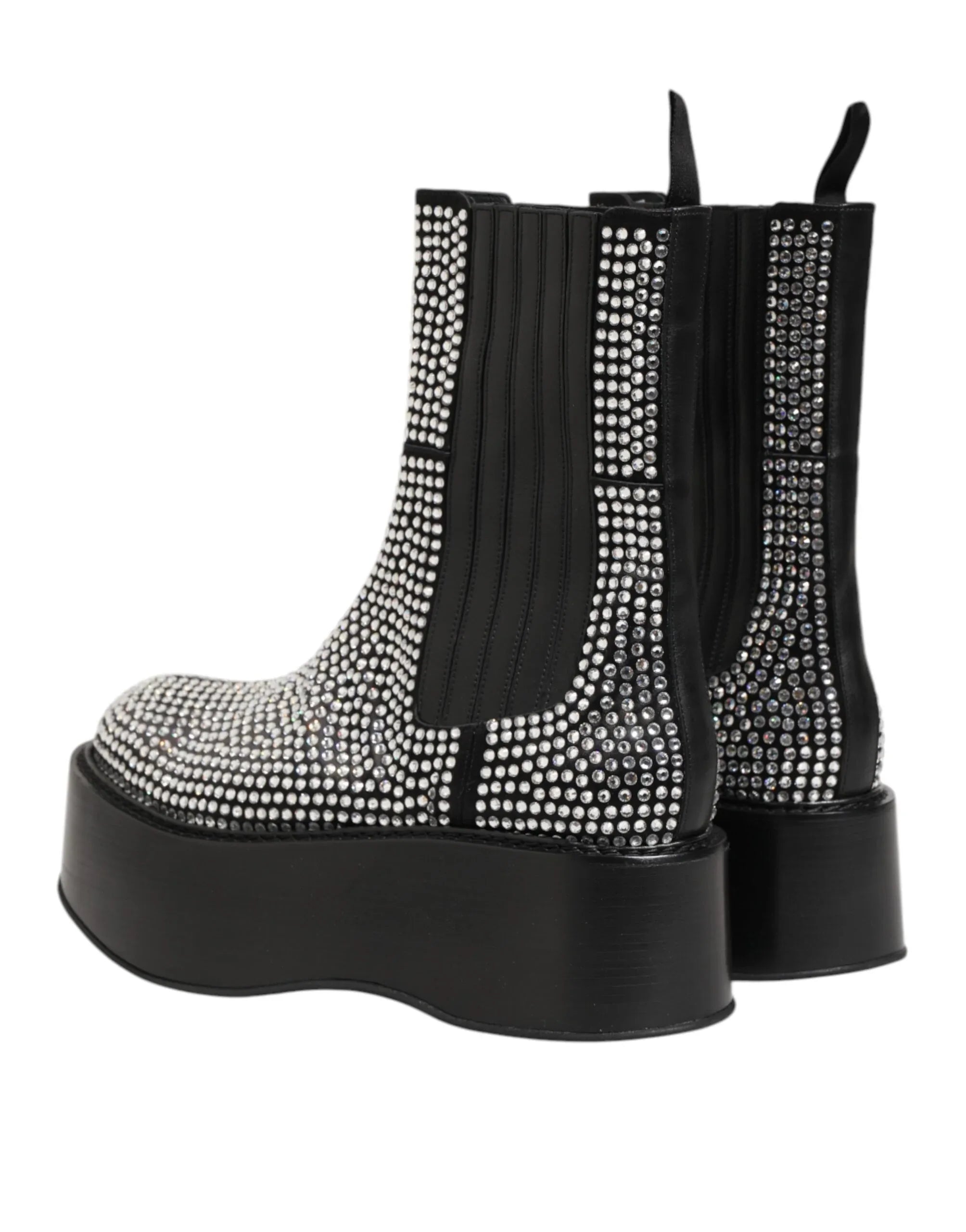 Dolce & Gabbana Black Crystal Strass Mid Calf Short Boots Shoes - Zeiniez