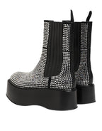 Dolce & Gabbana Black Crystal Strass Mid Calf Short Boots  Shoes