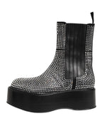 Dolce & Gabbana Black Crystal Strass Mid Calf Short Boots Shoes - Zeiniez