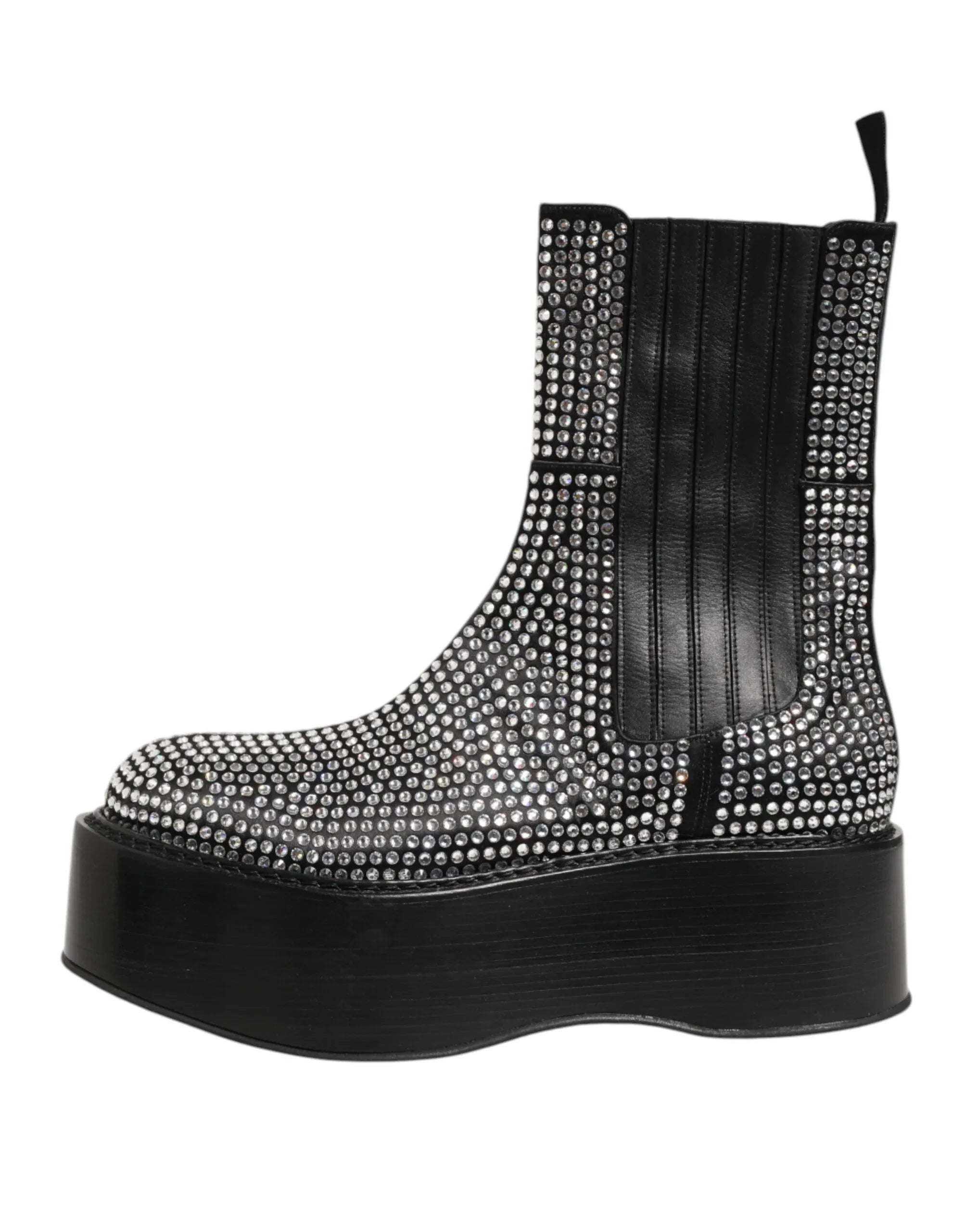 Dolce & Gabbana Black Crystal Strass Mid Calf Short Boots Shoes - Zeiniez